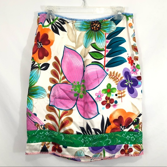 Custo Barcelona Silk Floral Pull-on A-line Skirt - Picture 3 of 7